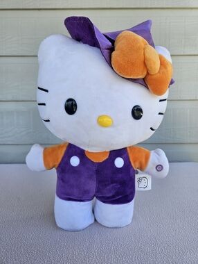 Gemmy Halloween Hello Kitty Cat Animated Side Stepper Purple Witch Plush 12"